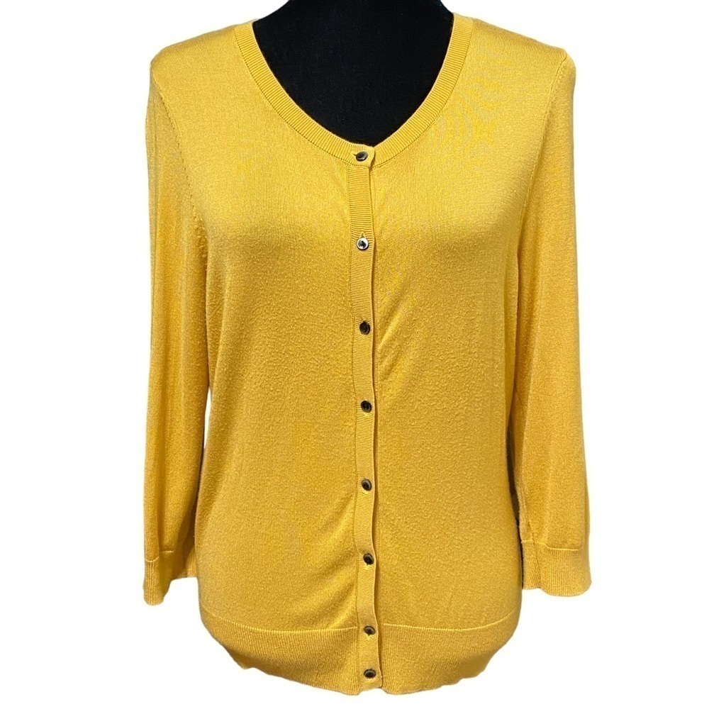 Halogen Yellow Button Front Cardigan Sweater Peti… - image 2